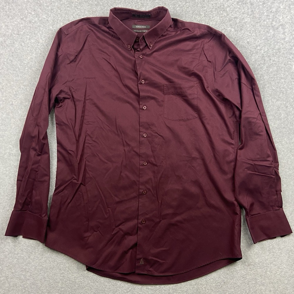Nordstrom Button Up Mens XLT Traditional Fit Smartcare Burgundy Solid LS Shirt